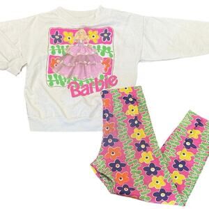 Vintage 1991 Barbie Floral Sweatshirt & Leggings Matching Set Girls Large or 6/7